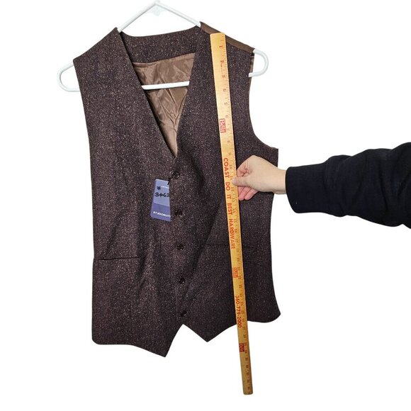 Studio Suits Custom Made Brown Tweed Vest Button Closure Adjustable Back Strap S - Picture 6 of 10